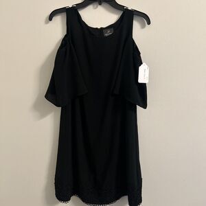 Adrianna Papell Black Cold Shoulder Dress Lace Hem Women’s Size 4 NWT